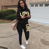 Plus Size LOVE Letter Print High Neck Hoodies Tracksuit Tracksuits Z6043