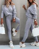 Fashion Solid Slash Neck Tracksuit Tracksuits 2238