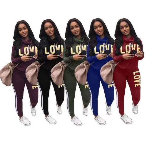 Plus Size LOVE Letter Print High Neck Hoodies Tracksuit Tracksuits Z6043