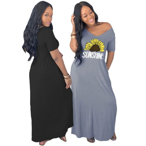 Plus Size Loose Long Pockets Maxi Dress Dresses K8126