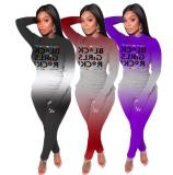 Women's Gradient Letters Printed Bodysuit Bodysuits Outfit Outfits 1072