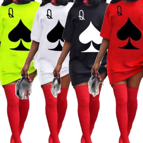 Plus Size Crewneck Poker Pattern Pullovers Tshirt Dress Dresses  1041