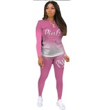 Pink Letter O Neck Bodysuit Bodysuits Outfit Outfits CX0318