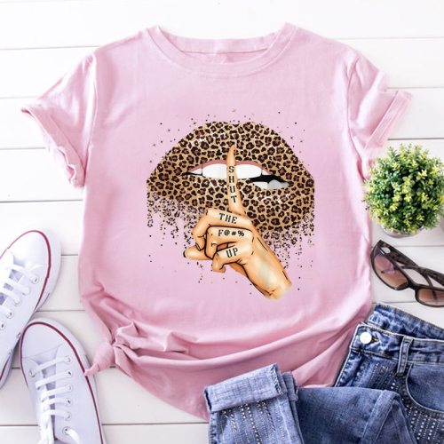 Fashion Lips Leopard T Shirts Tops QD2501