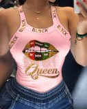 Women U Neck Letter Print Lips Vest Summer Shirts  Tops 20805