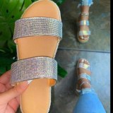 Fashion Multi Crystal Hemp Platform Flat Low Heel Beach  Slippers Slides