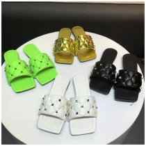 Fashion Square Toe Rivet Embroidery Slippers Slides