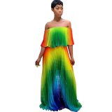 Off Shoulder Rainbow Color Chiffon A-line Dress Dresses DF0657