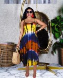 Women Irregular Sling O-neck Printing Loose Beach Party Dress Dresses H8919