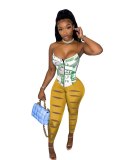 Money Dollar Print Strap Waist Shaping Bodysuit Bodysuits Outfit Outfits JR3607