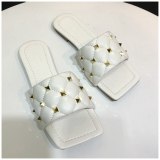 Fashion Square Toe Rivet Embroidery Slippers Slides