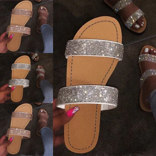 Women Rhinestones Slippers Slides