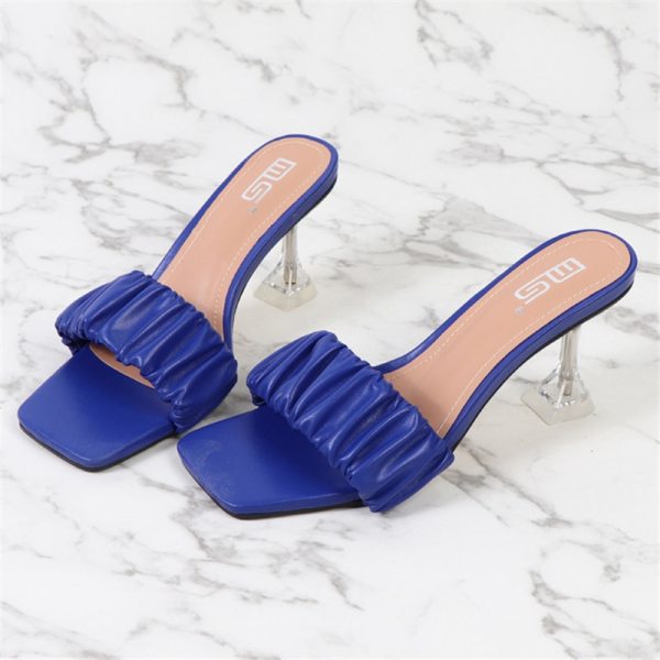 Elegant High Heels Pleated PU Leather Night Club Party Slippers Slides Sandals 9029-2