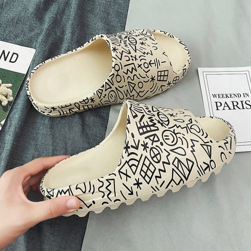 Women Men Graffiti Pattern Platform Cartoon Outdoor Slippers Slides Sandals 8102