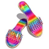 Fashion Luxury Rivet Crystal Edge Pvc Flat Heel Slippers Slides Sandals 3594