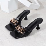 Fashion 6cm Heels Golden Metal Chain Slippers Slides Sandals