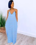 Women Casual Halter Loose Striped Beach Night Dress Dresses