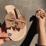 Women Bow Diamond Shiny Transparent Clip Beach Slippers Slides Sandals