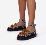 Retro Snake Flat Platform Wedge Casual Buckle Strap Chain Slippers Slides Sandals