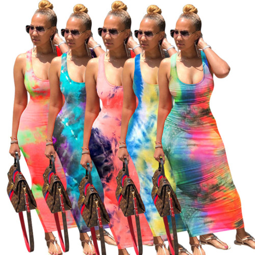 Fashion Tie Dyeing Print Backless Dress Dresses 609