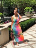 Fashion Tie Dyeing Print Backless Dress Dresses 609