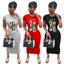 Women Black Queen Spade Q Print Dress Dresses 1160