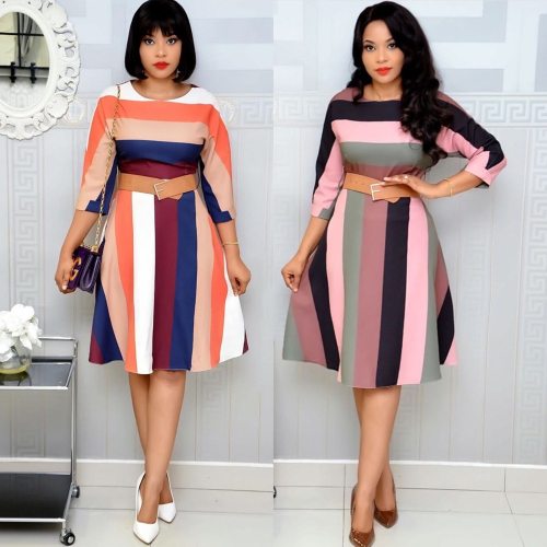 Fashion Rainbow Striped Print Dress Dresses 21223