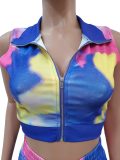 Sexy Tie Dye Fitness Zipper Up Crop Top Biker Bodysuit Bodysuits Outfit Outfits CM773