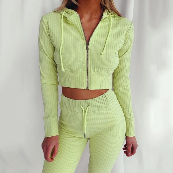 Women Zipper Crop Top+pants Bodysuit Bodysuits Outfit Outfits CM9434