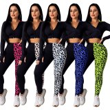 Women Casual Zipper Hoodie Leopard Bodysuit Bodysuits Outfit Outfits 8037