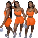 Women Crop Top Biker Shorts Set 2 Piece Bodysuit Bodysuits Outfit Outfits B7312