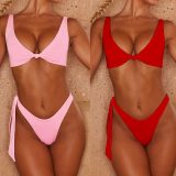 Sexy High Waist Bow knot Retro Solid Swimsuit Swimsuits LZ1021