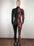 Sexy See Through Rose Print Bodysuit Bodysuits Outfit Outfits CY12104