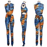 Sexy V-Neck Print Hollow Out Bodysuit Bodysuits Outfit Outfits Y5156