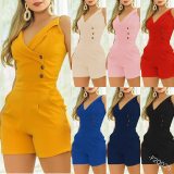 Plus Size Women Slim V Neck Solid with Pockets Bodysuit Bodysuits Outfit Outfits F2Q036