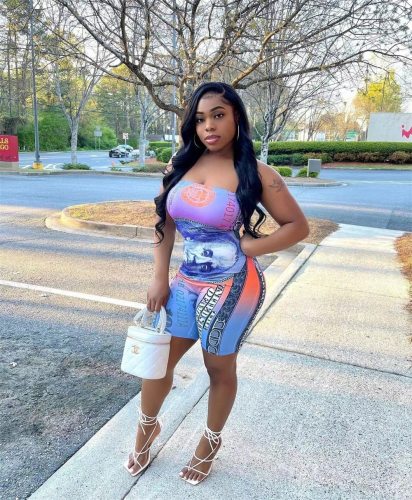 Fashion Strapless Dollar Print Nighclub Party Bodysuit Bodysuits Outfit Outfits  Y8087