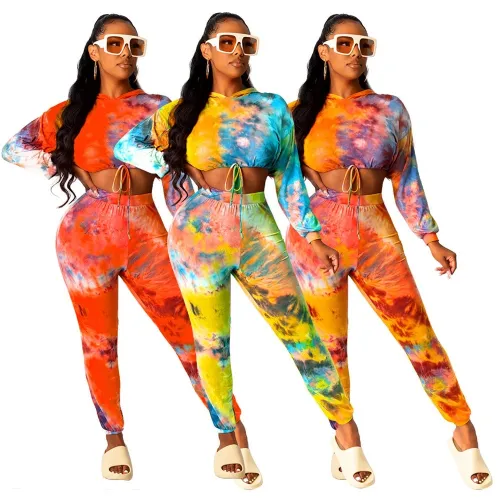 Fashion tie dye drawstring Hooded Bodysuit Bodysuits Outfit Outfits A6601