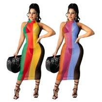 Sexy Striped Mesh See Through Dress Dresses TS1120