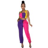 Fashion Contrast Color Casual Bandage Bodysuit Bodysuits Outfit Outfits 2008A