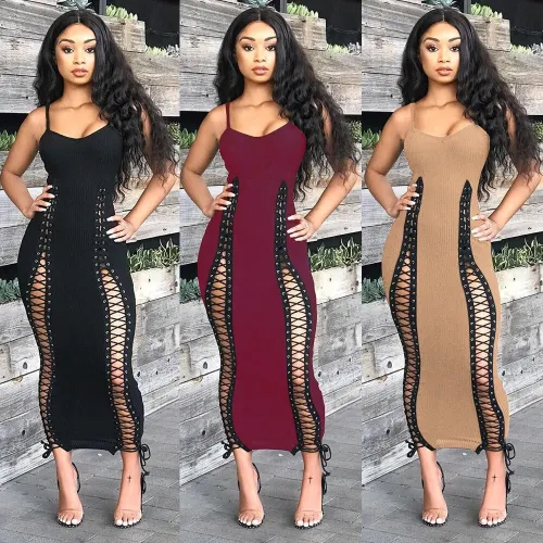 Sexy lace up eyelet lady party club Dress Dresses F80