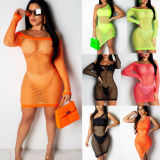 Women Crochet Fishnet Mesh Swimwear Beach Dress Sheer Bikini Cover Up CM55465