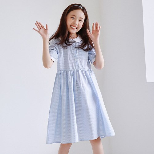 Fashion Doll Collar Children Striped Casual Dress Dresses
