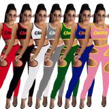 Fashion Letters Hollow Out O-neck Sport CasualBodysuit Bodysuits Outfit Outfits NK22031