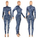 Sexy Bodycon Prnit Long Sleeve Bandage Bodysuit Bodysuits Outfit Outfits