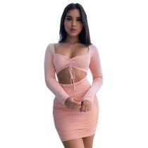 Sexy  Women Hollow Out Bandage Solid Slim Dress Dresses SUM456