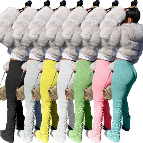 Fashion Solid Color Stacked Leggings Fitness Jogger Pant Pants GG