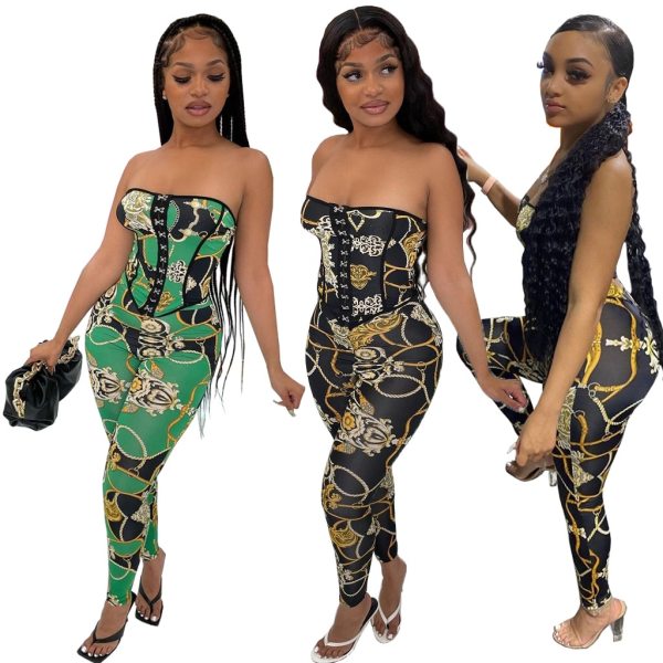 Sexy Printing Skinny Bodysuit Bodysuits Outfit Outfits M2095106