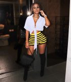 Fashion Lace Up Shirt Crop Tops And Striped Pant Bodysuit Bodysuits Outfit Outfits CL611021