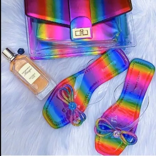 Fashion Rainbow Bow Flip-flops and hangbags Slippers Slides Sandals 666