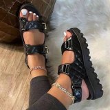 Plaid Buckle Strap Open Round Toe Anti-Slip Thick Sole Slippers Slides Sandals PX520